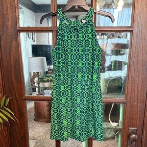 Jude‎ Connally Womens XS Green Navy Geometric Trellis Halter Keyhole Shift Dress